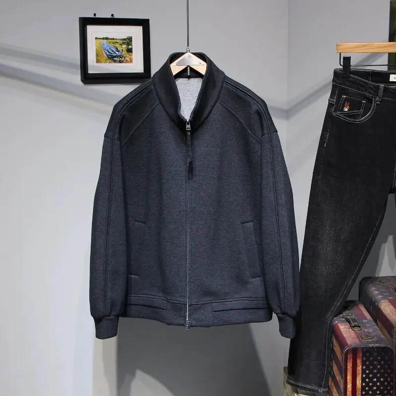 

Мужская повседневная куртка с воротником-стойкой, свободного кроя, вязаный свитшот, модный, в стиле distressed, спортивный, дышащий, из полиэстера, весна 2026