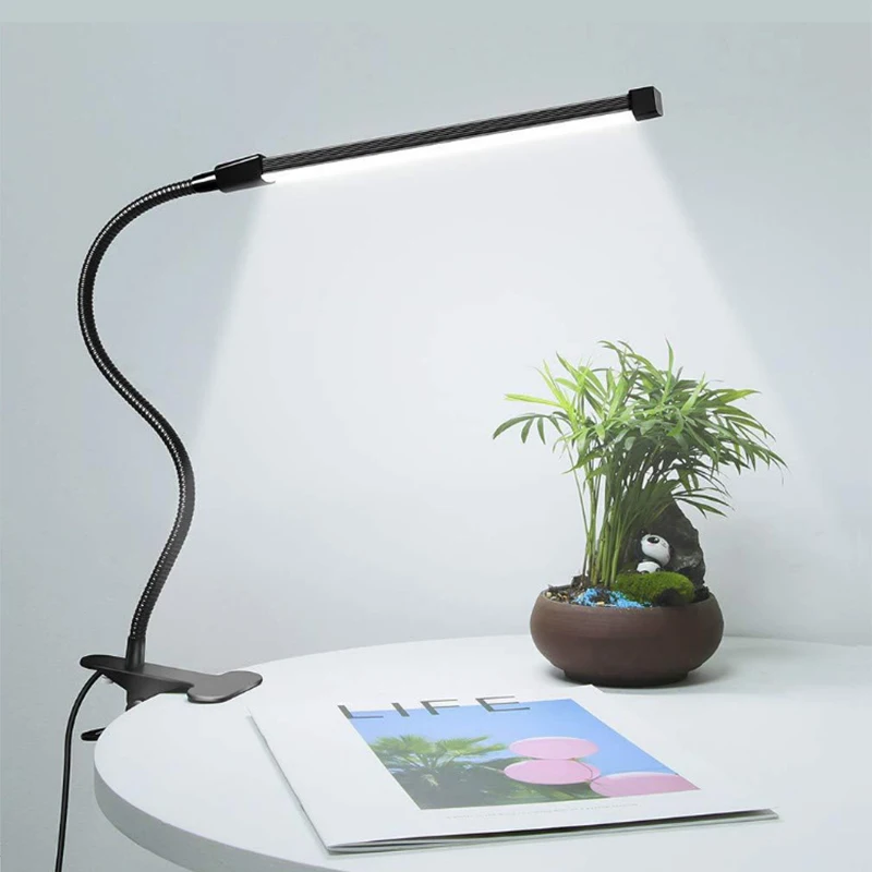 5W LED Desk Lamp with Clamp Dimmable Clip On Reading Light 10 Brightness Level 3 Lighting Modes Flexible Study Table Lamp USB