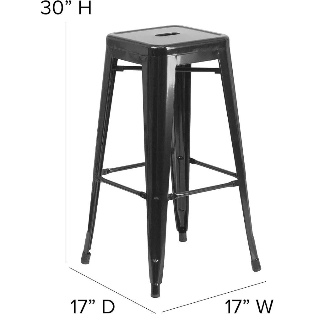 Modern Metal Backless Bar Stool 30"H Stackable Indoor Outdoor Commercial Use Black Industrial Style