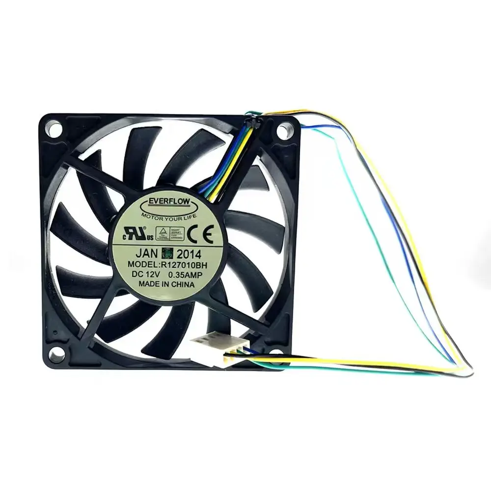 R127010BH New Everflow 70mm 7cm 10mm Slim Dual Ball Bearing 70X70X10mm 0.35A 4200RPM 25CFM 40dBA 4P 4-Pin PWM Cooling Fans
