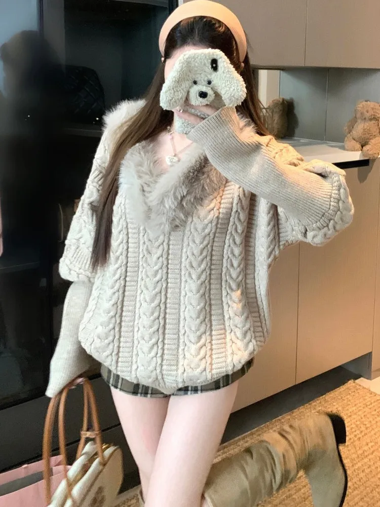 

Свободный вязаный свитер Batwing Sve V-Ne, женский осенне-зимний модный высококачественный повседневный удобный корейский свитер