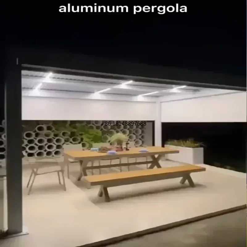 Pergola 4m 4m for Garden Custom Bioclimatic Aluminium Modern Waterproof Top Classic Metal Wood Polish China Glass Frame Style