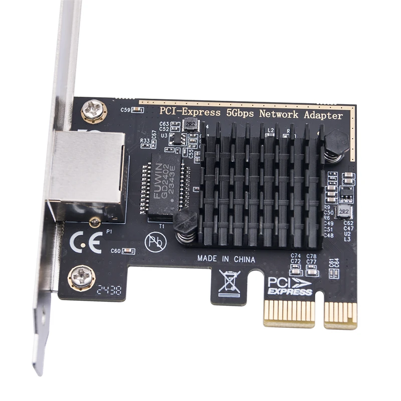 NEW 5G PCIE Network Card RTL8126 Chip Gigabit Ethernet PCI Express 3.1 X1 to RJ45 PCI-E LAN NIC 5000Mbps 1Gbps/5Gbps for Desktop