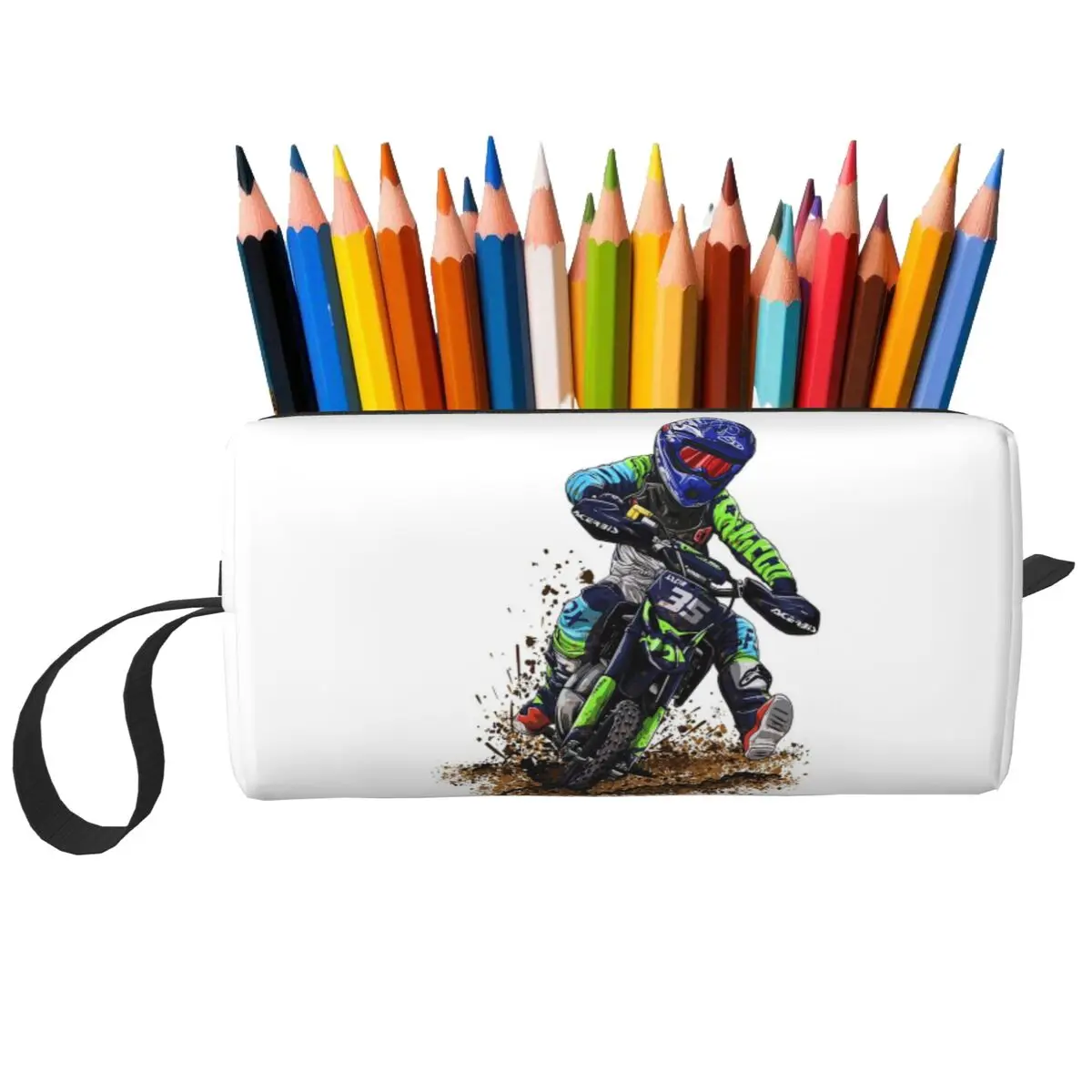 Motocross Dirt Bike Studios MX Rider 35 Pencil Case for Kids Pen Box Pencil Bag Stationery Supplies Travel Women Organizer Pouch