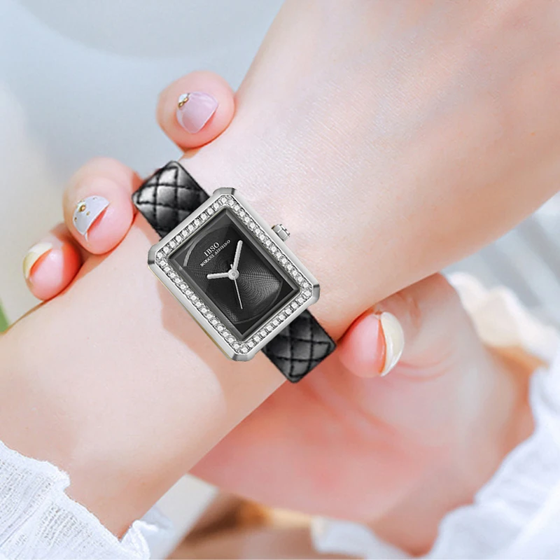 Fashion Leather Woman Watch Rectangular Golden Waterproof Elegant Hand Clock Female Gifts Luxury Brand Ladies Wristwatches Black