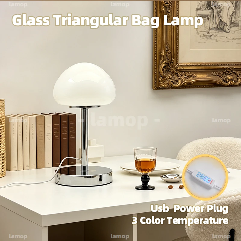 Umbrella‑Pouch Glass Table Lamp,Multi‑Gear Light Effect,Vintage College‑Style Lamp for Study Leisure Desktop