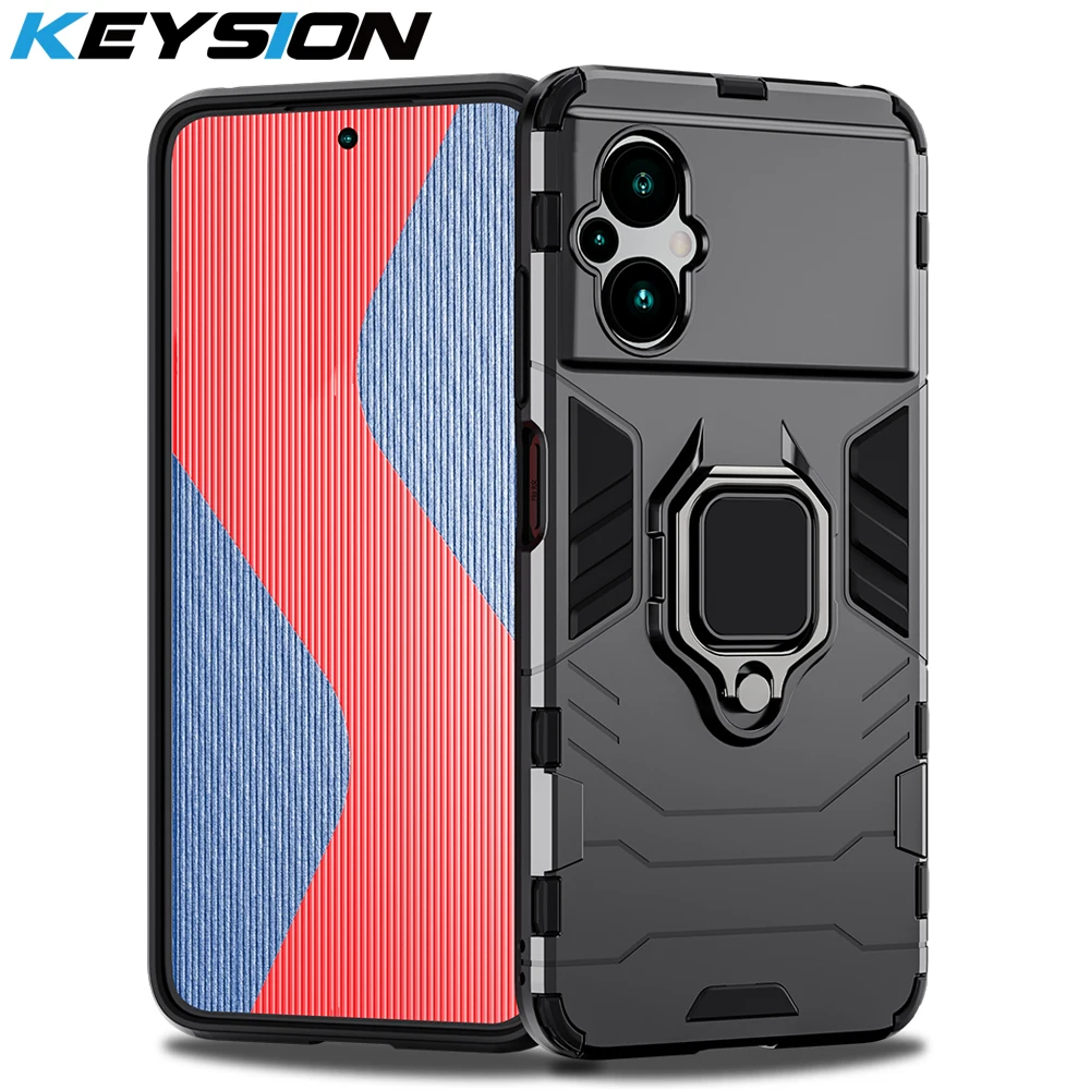 

KEYSION Shockproof Armor Case for Xiaomi POCO M5 M5S M4 5G Silicone +PC Metal Ring Stand Phone Back Cover for Redmi 11 Prime 5G