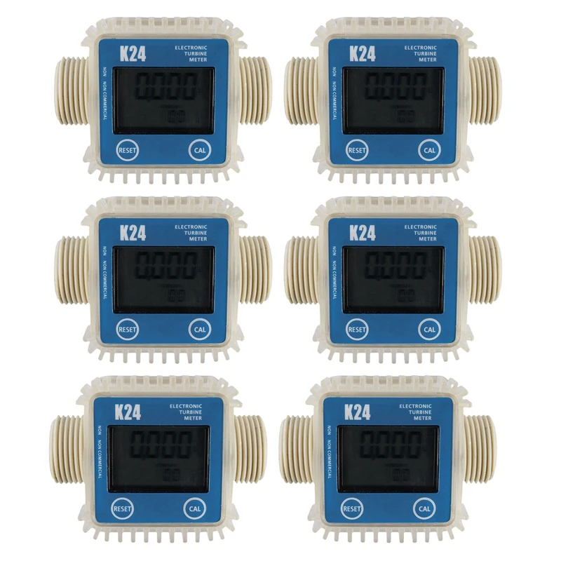 

6 Pcs K24 LCD Turbine Digital Fuel Flow Meter Widely Used For Chemicals Water