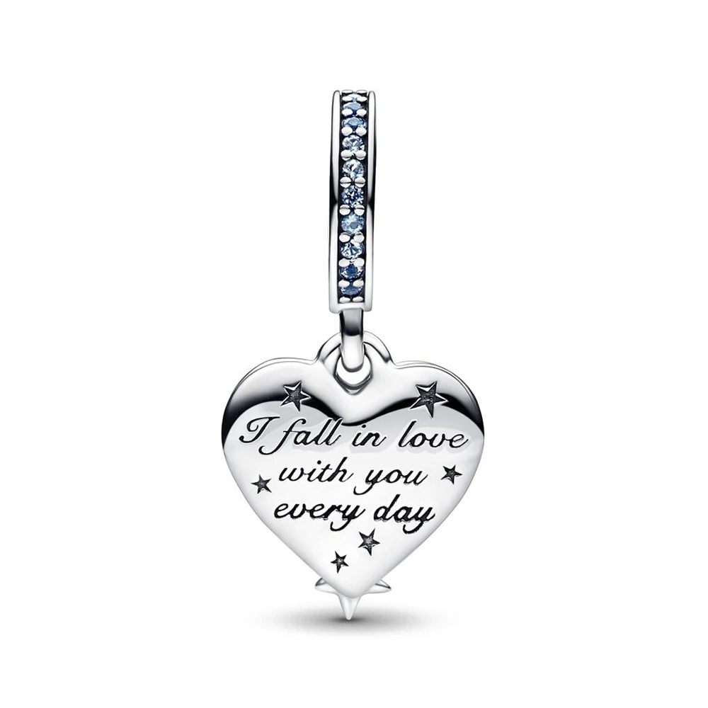 Celestial Shooting Star Heart Double Dangle Charm Fit Original Pan Bracelet Necklace Beads for Women Jewelry Making Gift DIY