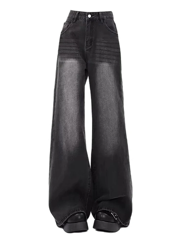 بنطلون جينز نسائي من American Sle مقاس كبير مبطن بأرجل واسعة من قماش الدنيم للخريف والشتاء بخصر عالٍ وفضفاض بطول الأرض #1