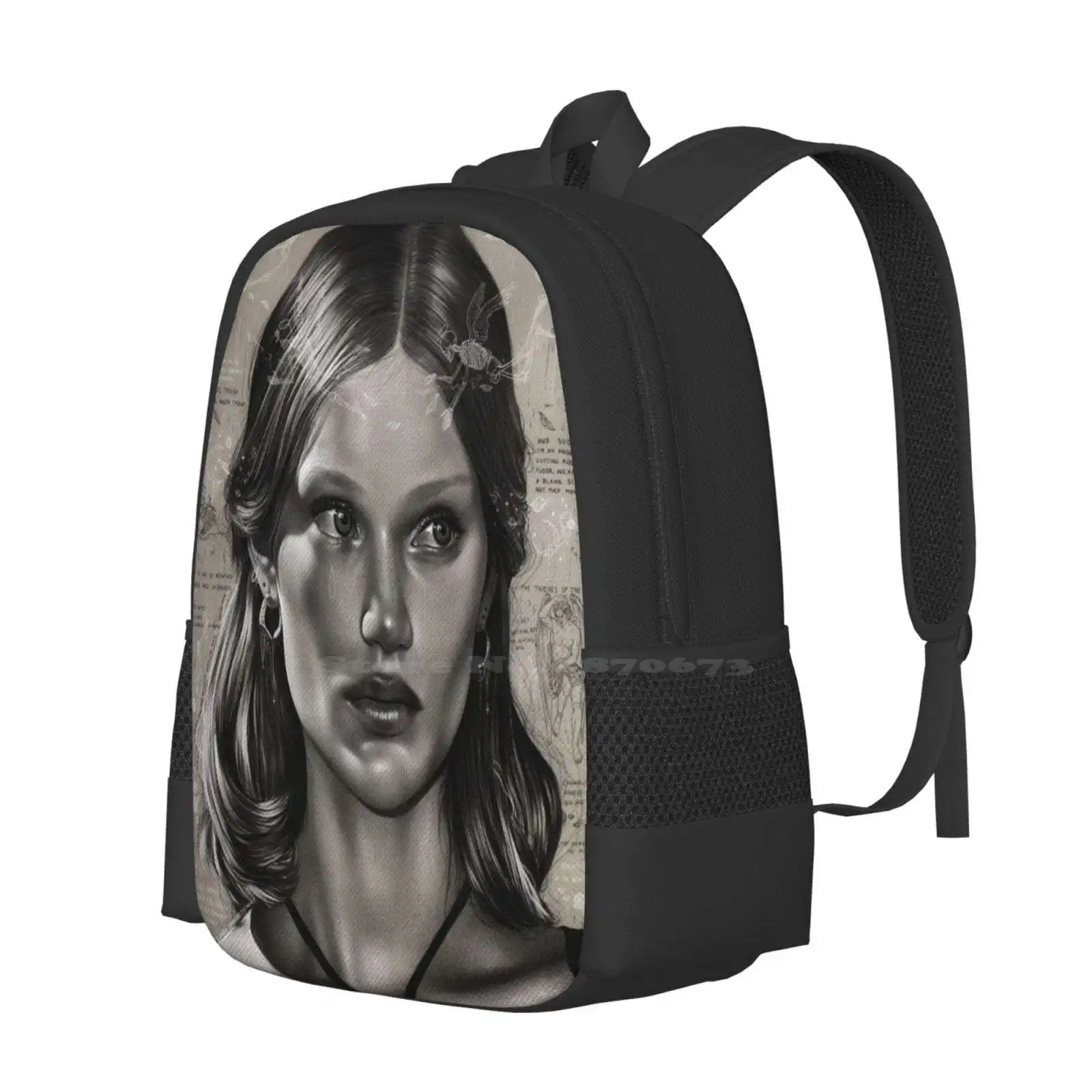 Portrait Drawing Cristina Efi Hot Sale Schoolbag Backpack Fashion Bags Portrait Face Angel Skeleton Lucifer Renaissance