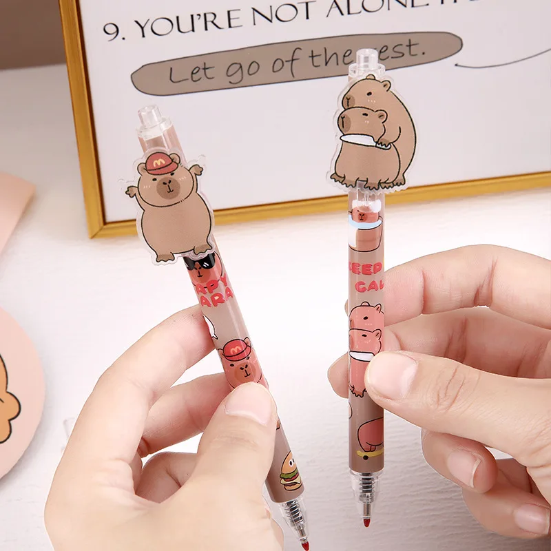 48 Stück/Set Gelstift Capybara Capibala Druckknopf Schwarz 0,5mm Cartoon-Patch Signaturstift Schreibgerät Schüler Schreibwaren – Detail 7
