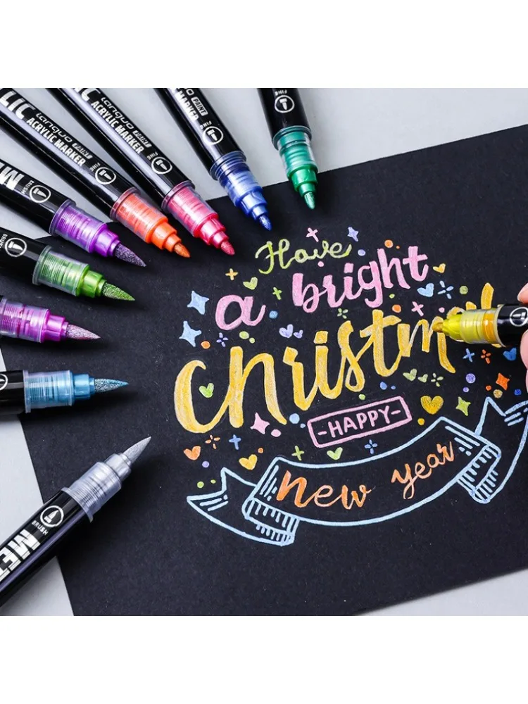 Languo Dual Tip Metallic Acryl Marker Pen Set Student Rock Schaalmodel Schilderen DIY Graffiti Handgetekende Verfpennen Briefpapier - afbeelding 2