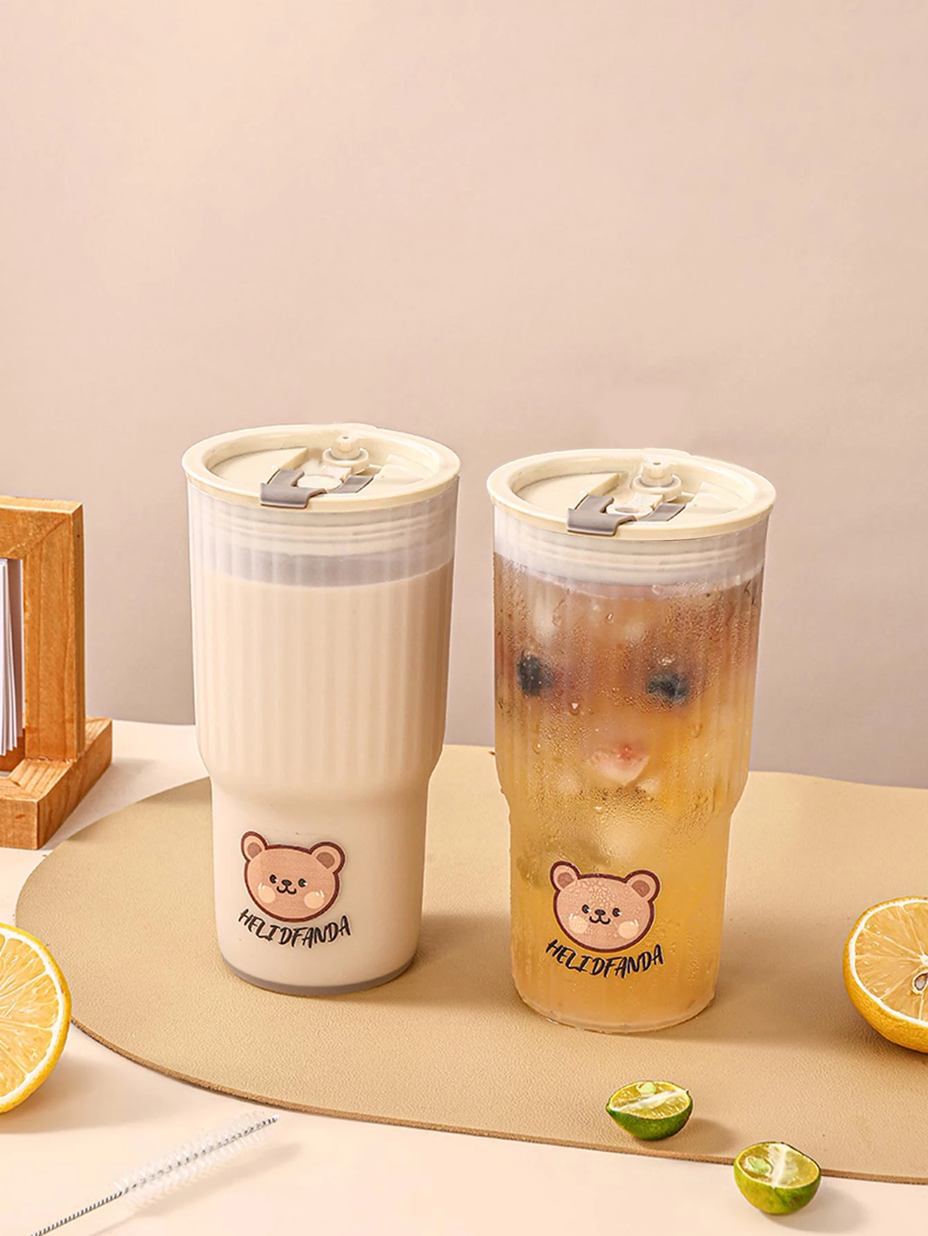 WORTHBUY Cute Bear Plastic Water Cup Portable Beverage Juice Water Bottle For Travel Sport Leak-proof Tumbler With Lid Drinkware