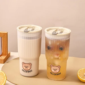 WORTHBUY Sevimli Ayı Plastik Su Bardağı, Su Şişesi, Büyük Cam Sızdırmaz Kapaklı Kahve Fincanları Süt, bir Taşınabilir Ayı sona erdirecek 6 büyük satış-no. 2