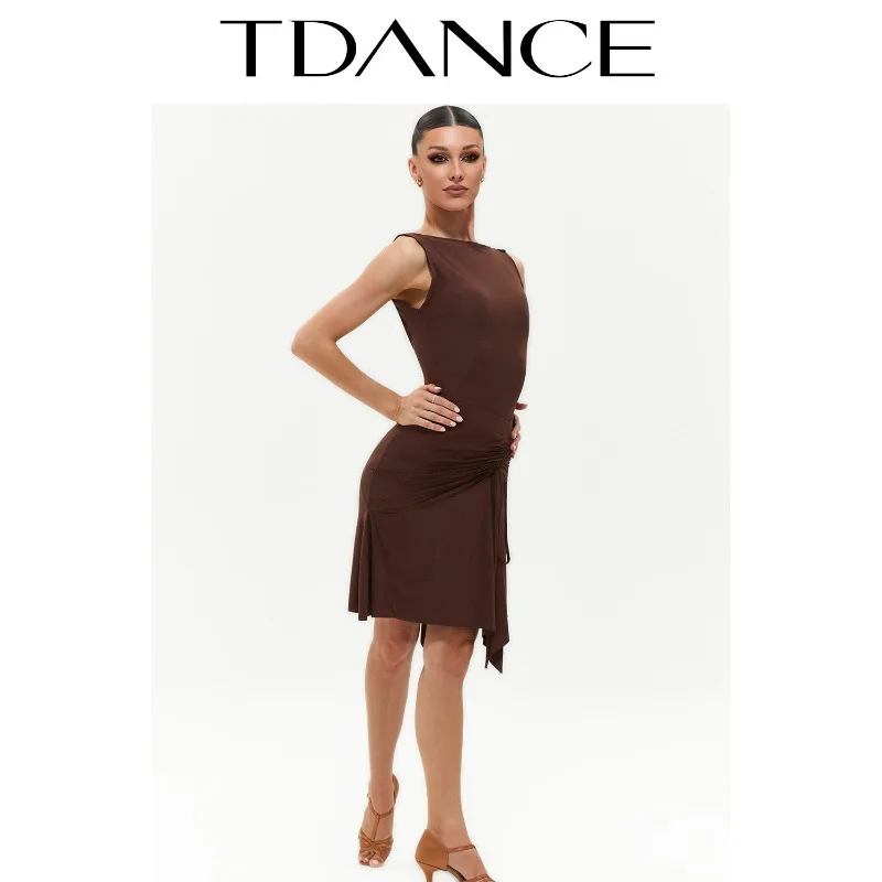 Customized TDANCE Latin Modern Practice Dress [Ship Collar Tank Top] with Chest Cushion Basic Versatile Solid Color Women GL-172