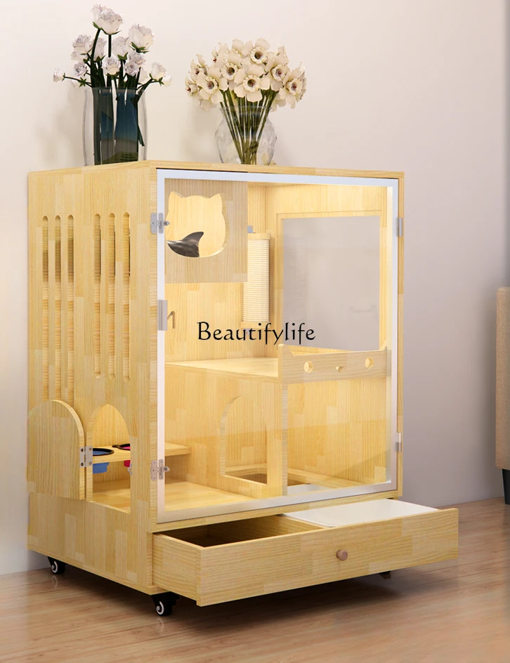 

ld14 Solid Wood Home Cat Villa with Drawer Toilet Indoor Small Luxury Balcony