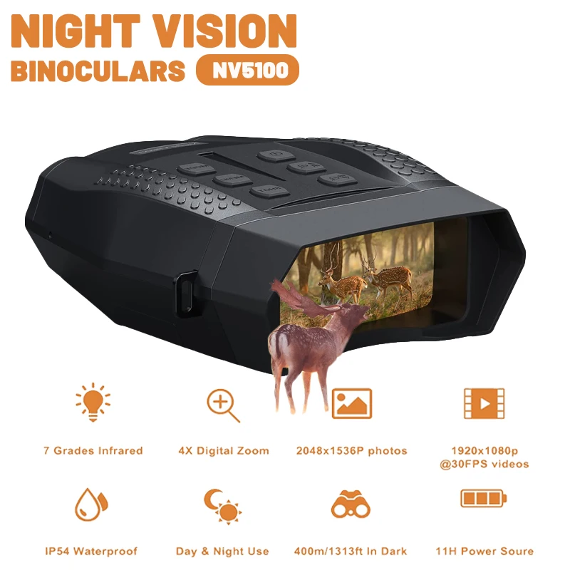 New 1080P Night Vision Day Binoculars 6X Window Magnifier 4X Digital Zoom Infrared Video Camera for Hunting Widelife Observation