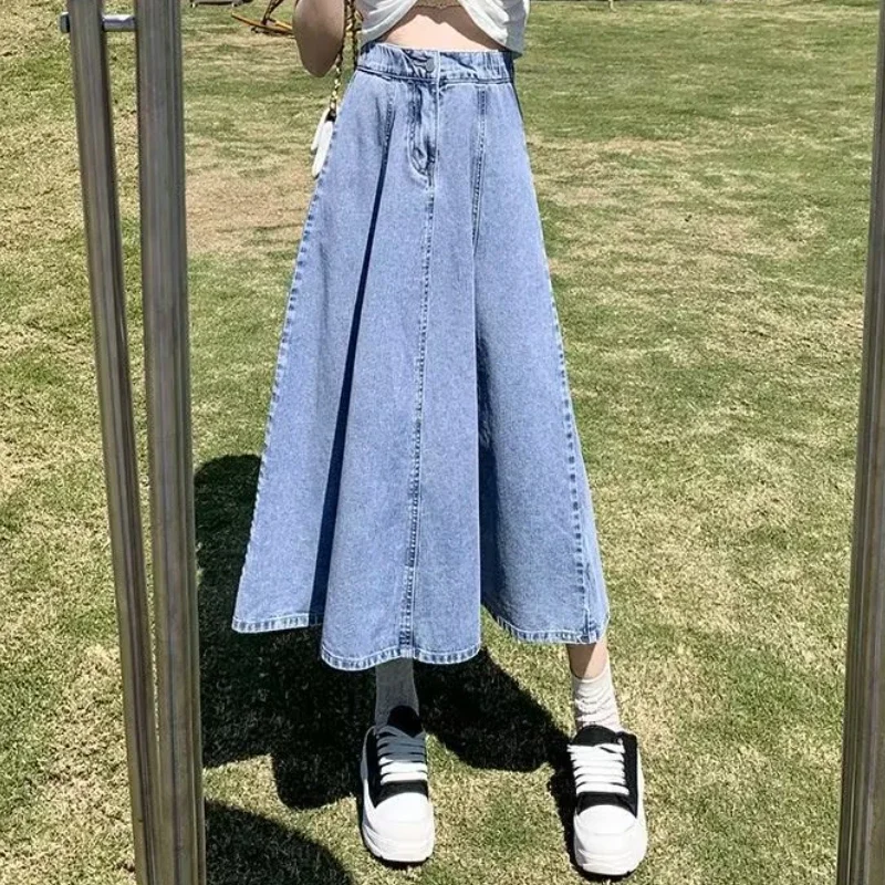 

Denim Skirt Women's Trendy Long Dress Casual Draped Umbrella Skirt Spring Summer Medium-length Pleated Slimming A- Line Clothing