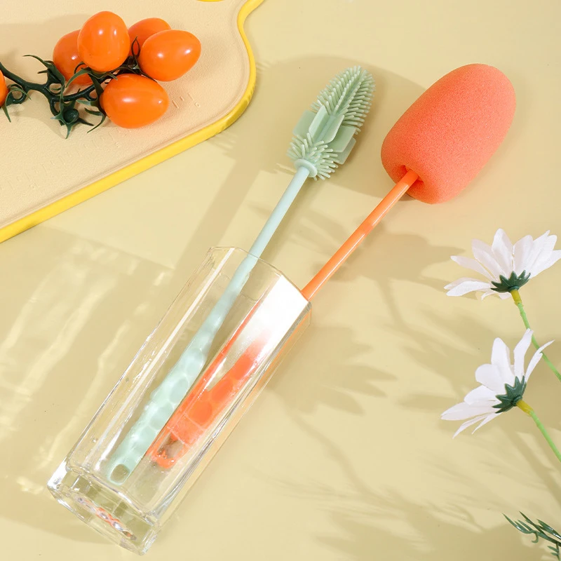 Long Handle Silicone Milk Bottle Brush Cup Scrubber Glass Cleaner Kitchen Cleaning Tool Drink Bottle Glass Cup Cleaning Brush