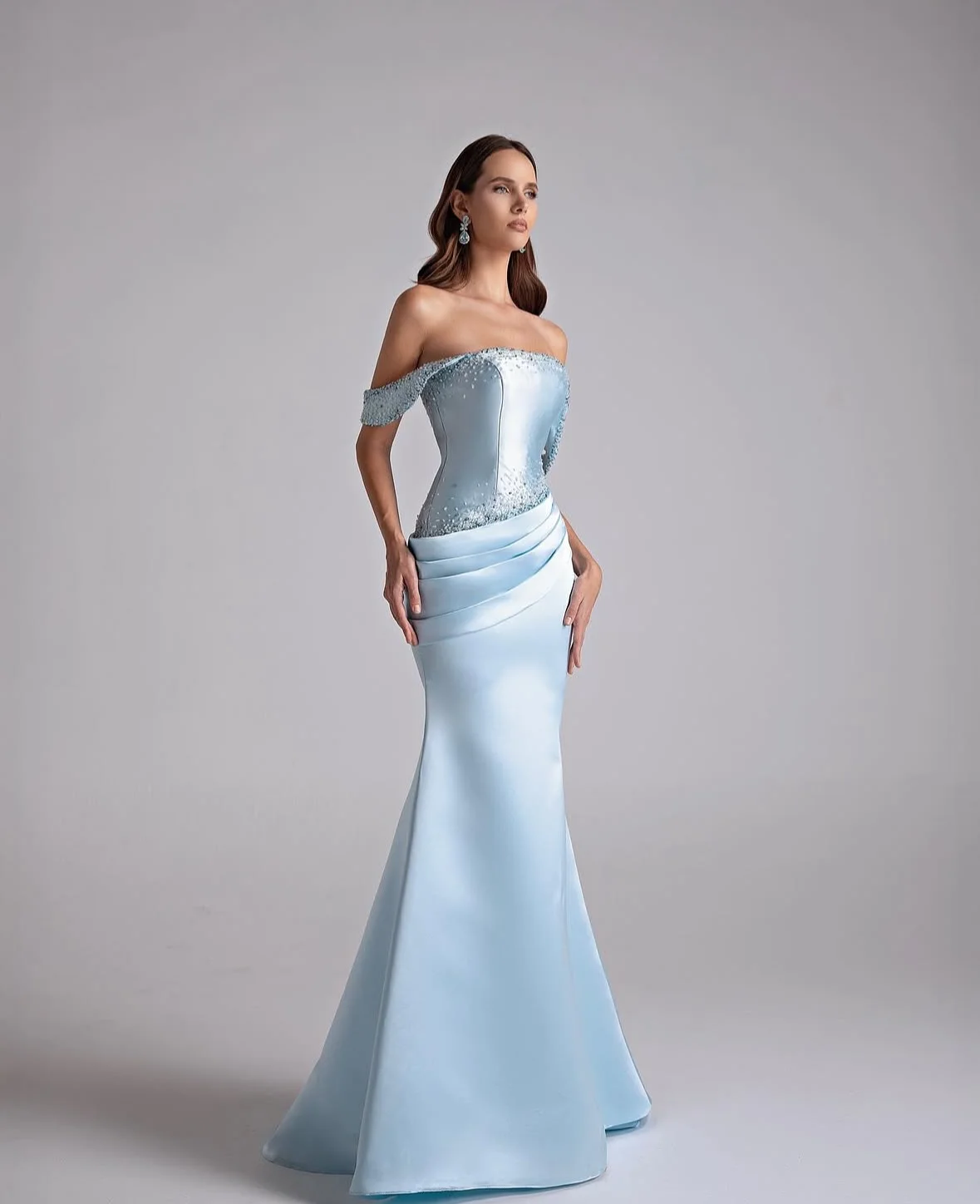 

Indie Customized Elegant Blue Prom Gown Mermaid Beaded Wedding Party Evening Dresses Floor-length Formal Occasion Dress Saudi