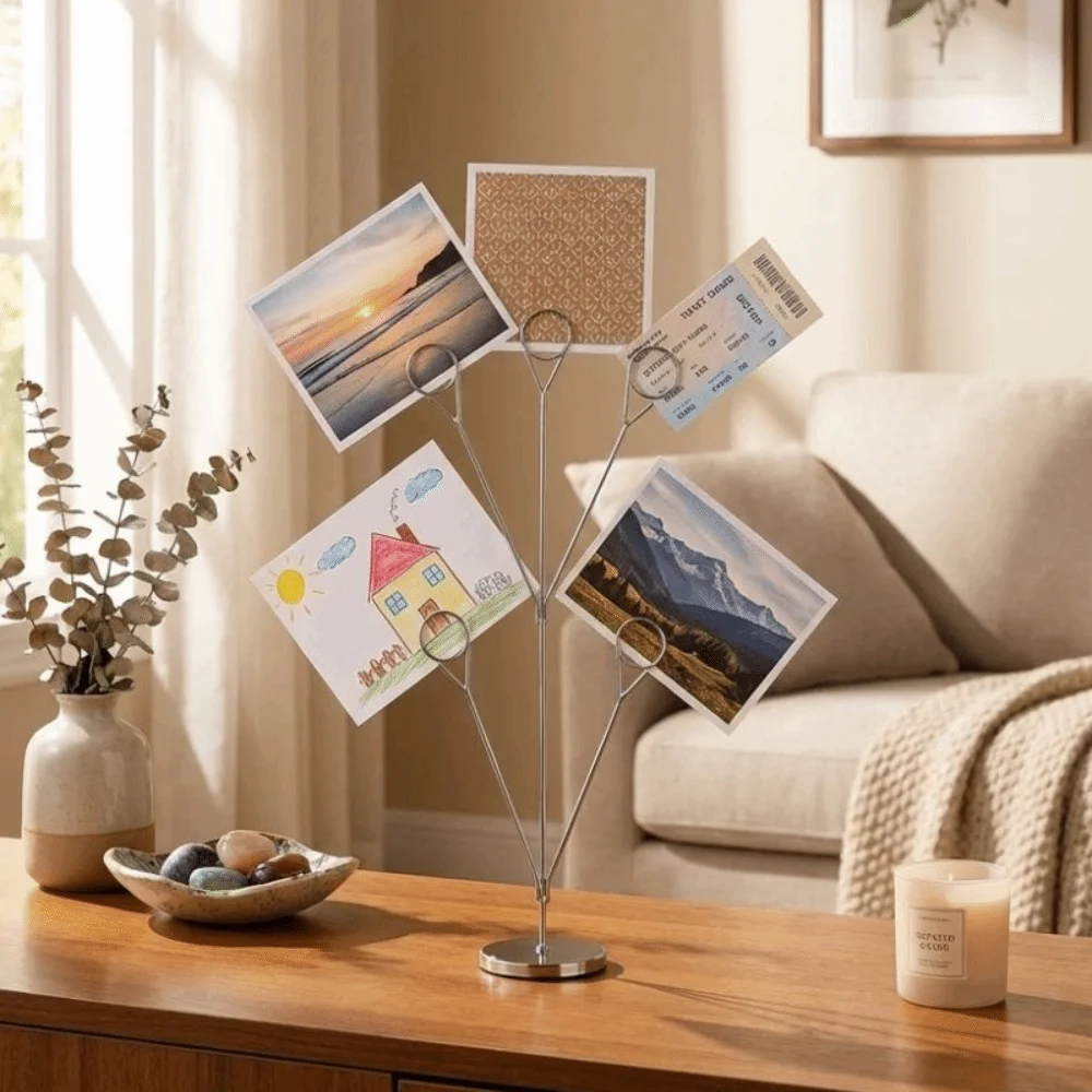 Creative 5-Branch Photo Holder Metal Round Base Metal Seat Clamp Vertical Romantic Memo Clip Stand Wedding Table