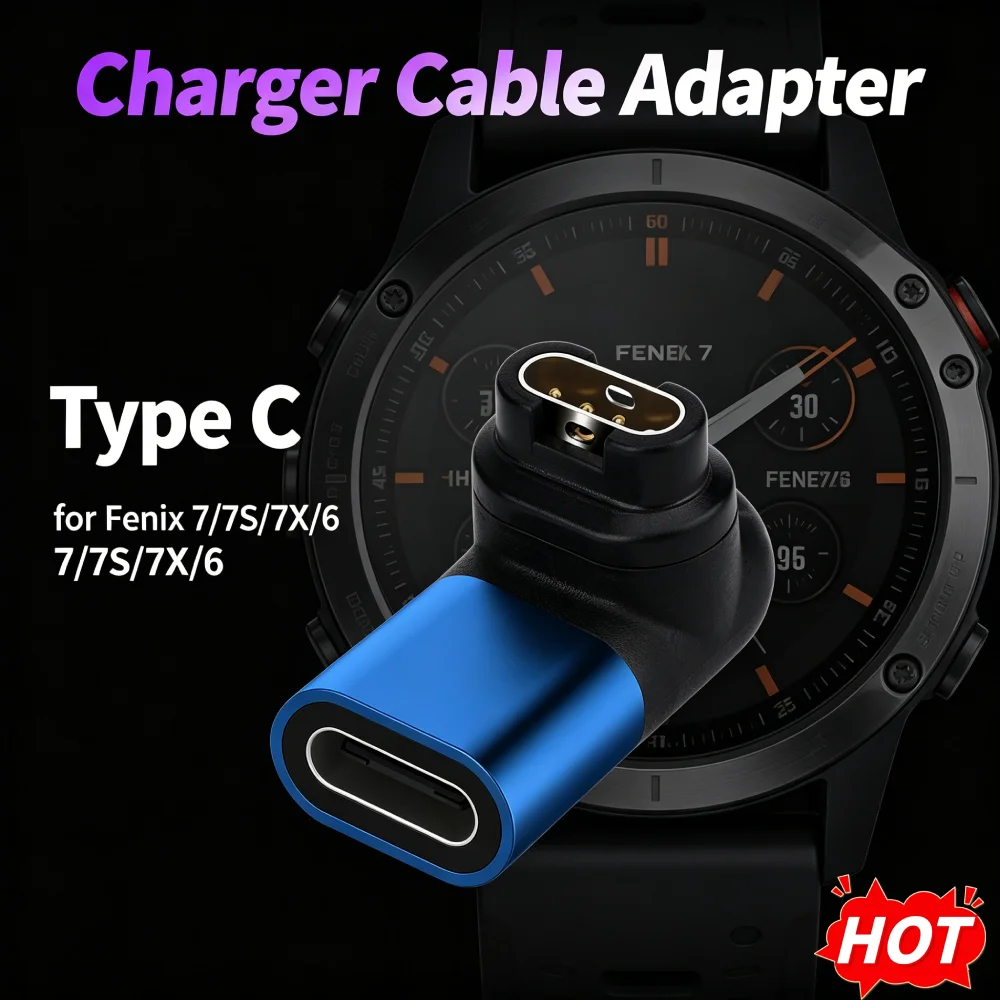 Compact USB Type C 90 Degree Charger Cable Adapter Compatible with Garmin Forerunner 55 945 LTE Tactix Delta and Venu Series