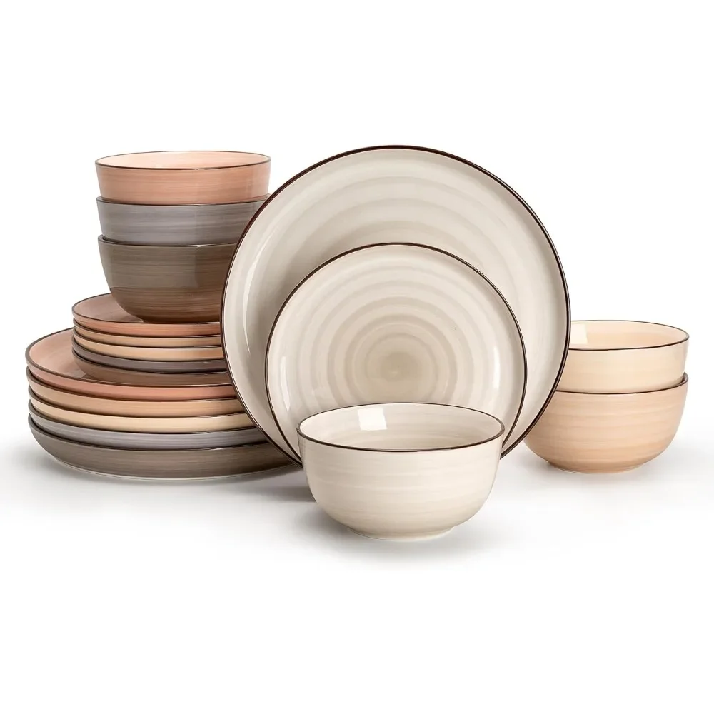 

Plates and Bowls Sets, 18 Piece Dinnerware Set Porcelain Round Dinner Set for 6, Scratch Resistant Dishes Set, Dishwasher