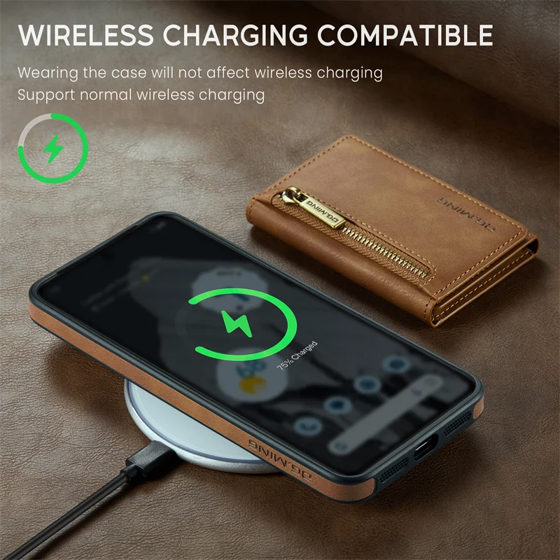 Luxury Magnetic Detachable Leather Phone Case For Google Pixel 8 Pro Wallet Card Slot Wireless Charging Phone Cover