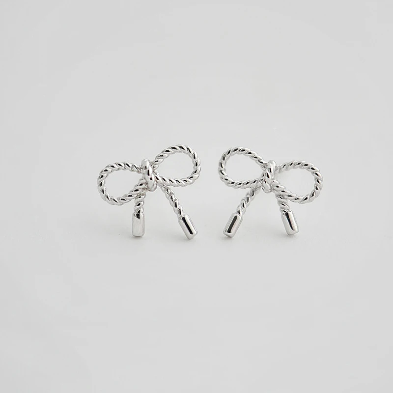 

Real 925 Sterling Silver Hollow Bowknot Twisted Stud Earrings for Women Romantic Fine Jewelry Minimalist Cute Accessories