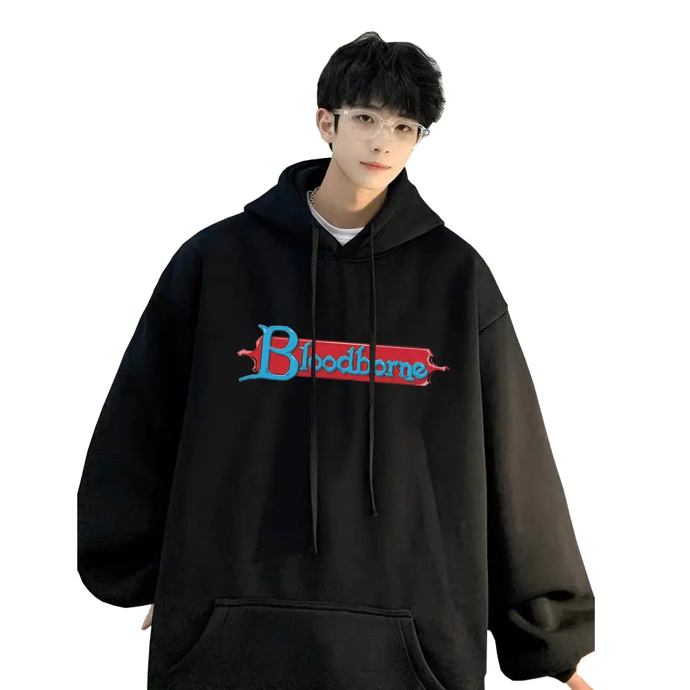 

Game Bloodborne Horror Hunter Press Start Button Graphic Hoodie Men Women Gothic Oversized Sweatshirt Male Vintage Streetwear