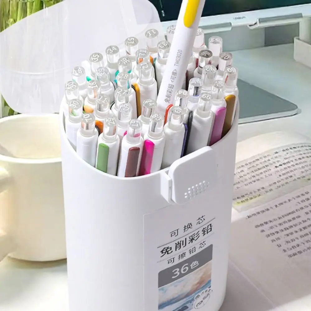 Non Sharpening Colored Pencil 12/18/24/36 Colors Oil Based Propelling Pencil Replaceable Refill Erasable Art Drawing Pencil