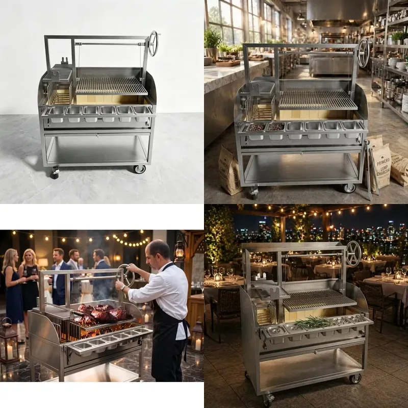 Adjustable Height Stainless Steel Santa Maria Grill Set for Outdoor Grilling