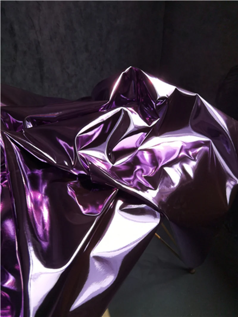 Synthetic Leather Fabric Purple Mirror Reflective Waterproof DIY Patches Cosplay Decor Props Bag Coat Clothes Designer Fabric