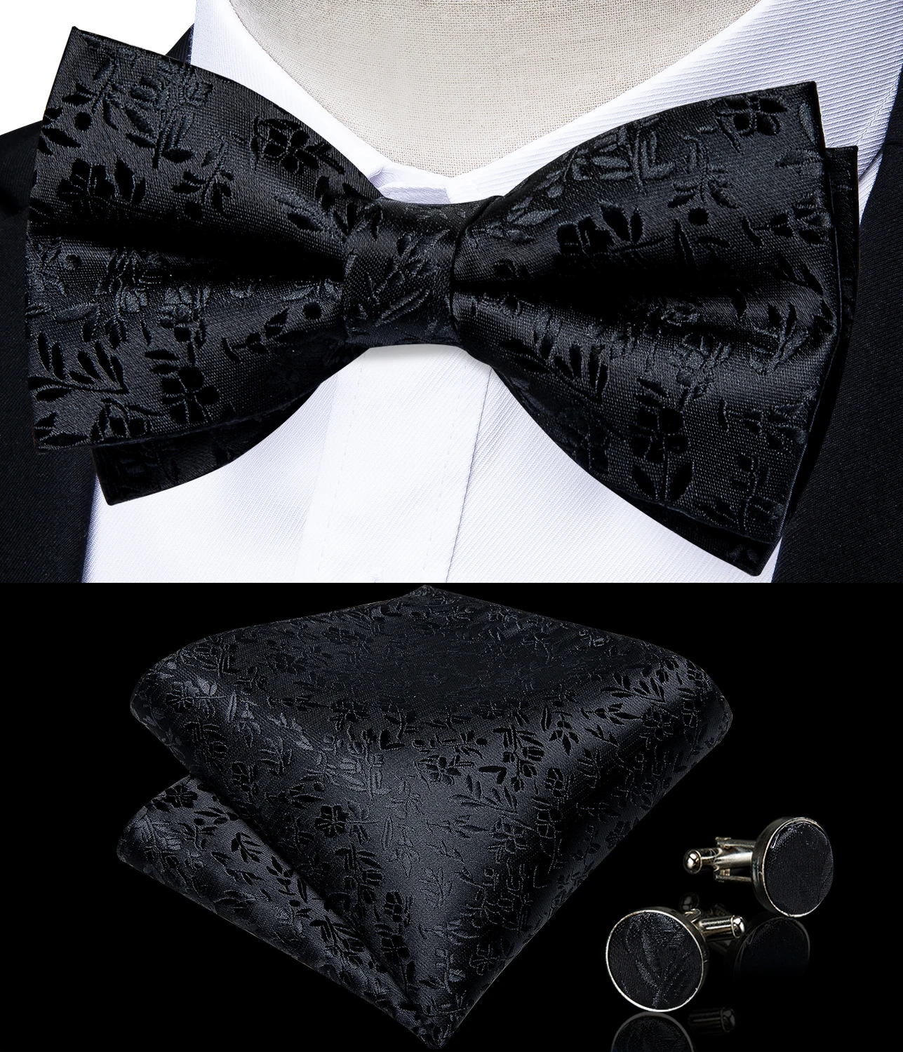 Classico nero uomo papillon 100% seta papillon tasca farfalla gemelli quadrati Set vestito Paisley oro Pre-legato papillon DiBanGu