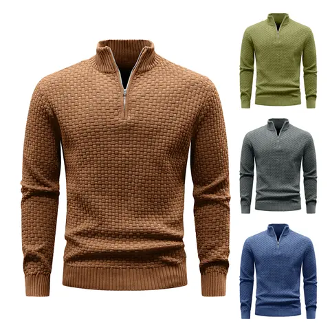 Men's Sweater Spring Outer Wear Quarter Zip Sweaters Polo Zip Pullover Cable Knit Mock Neck Turtleneck Top US Size