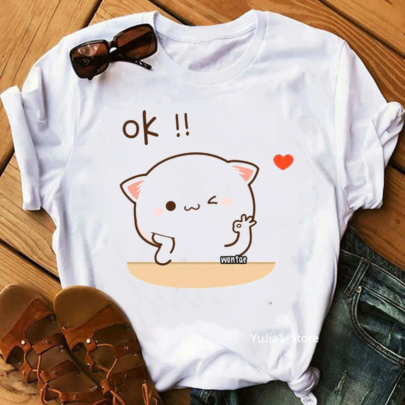 

Милые футболки с принтом животных персика и гома Моти, женская одежда Kawaii, забавная футболка, женская рубашка в стиле Харадзюку, дропшиппинг, топы