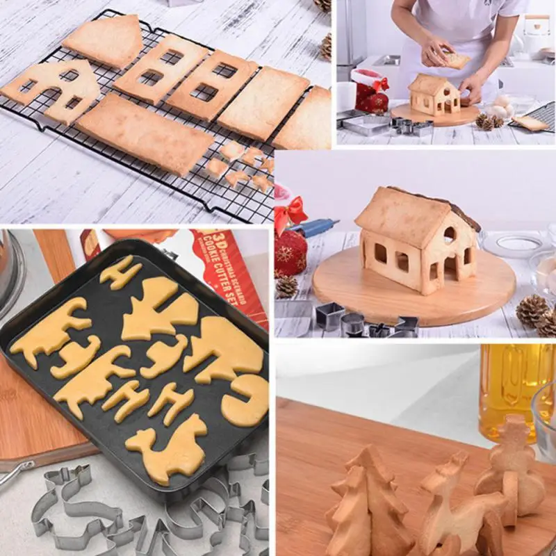 Gingerbread House Cookie Cutter Set Stainless Steel Biscuit Cutter Baking Tool Kitchen Bakeware for Home Christmas