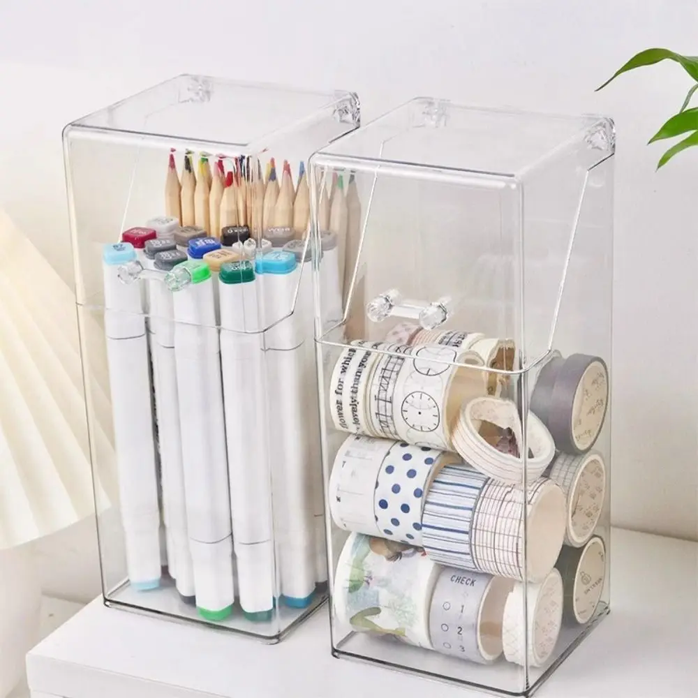

Flip Lid Transparent Mask Storage Box Transparent Dust-proof Cosmetic Brush Storage Box Large Capacity Space Saving Pen Holder