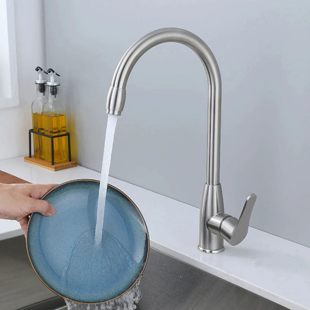 304 Stainless Steel Kitchen Sink Faucet ,360 Rotation Mixer Hot & Cold ,Ceremic Valve Core,Two Holes Installation By One Handle