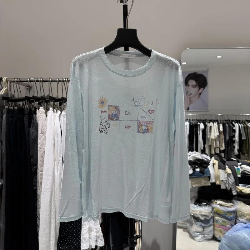 

Summer 2026 Women's Simple Korean Style Printed Snowflake Sunshade Cover up T-Shirt Creative Commute Style Loose Fit Long Sleeve