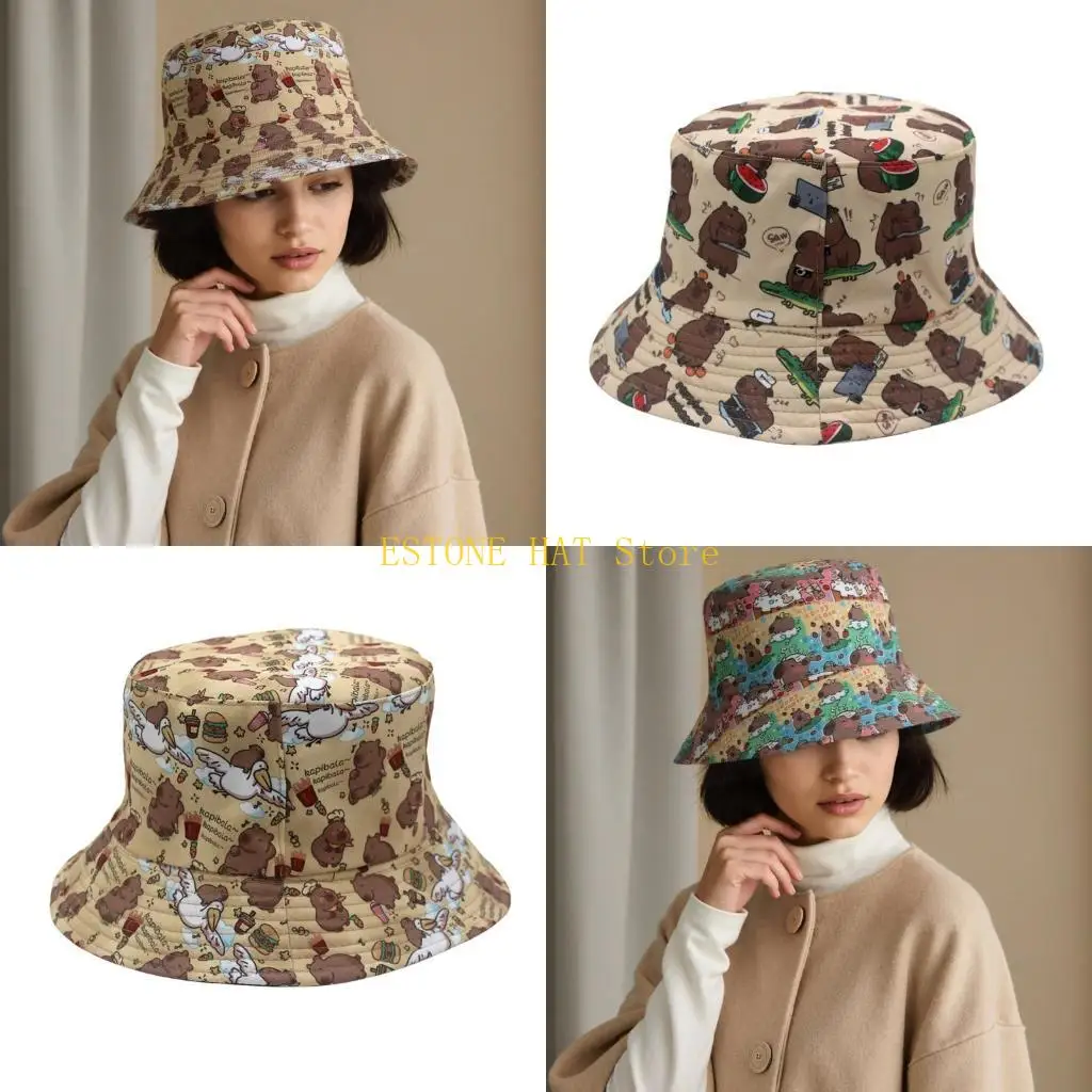 49MF Print Bucket Hat Trendy Animal Lover Hat Outdoor Fisherman Hat for Outdoor Activity