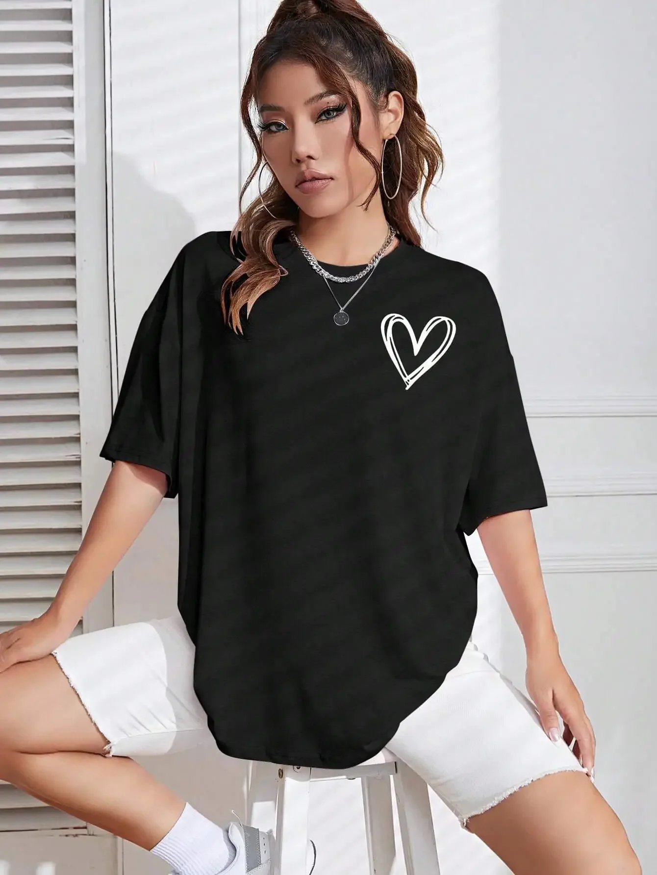 Simple Love Printed Womens Tshirts Summer Breathable Clothes Casual Fashion Short Sleeve Street Oversized All Match T-Shirts