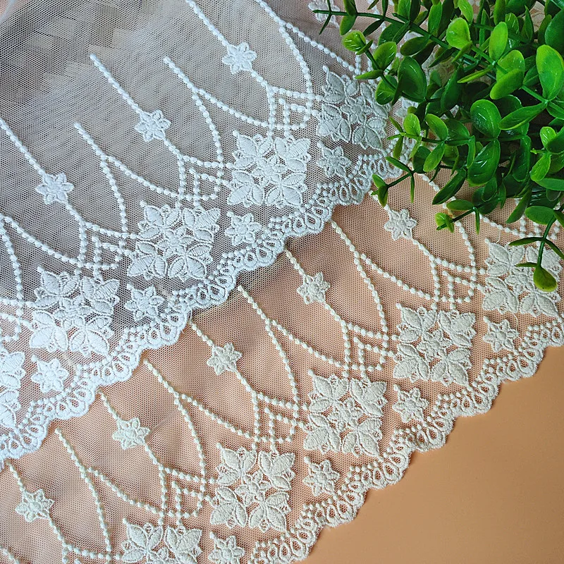 3 Yard/Lot Schwarz Weiß Baumwolle Stickerei Stoff Mesh Spitze Trim 24CM Nähen Kleidung Hochzeit Kleid Hause Textil DIY Zubehör – Detail 3