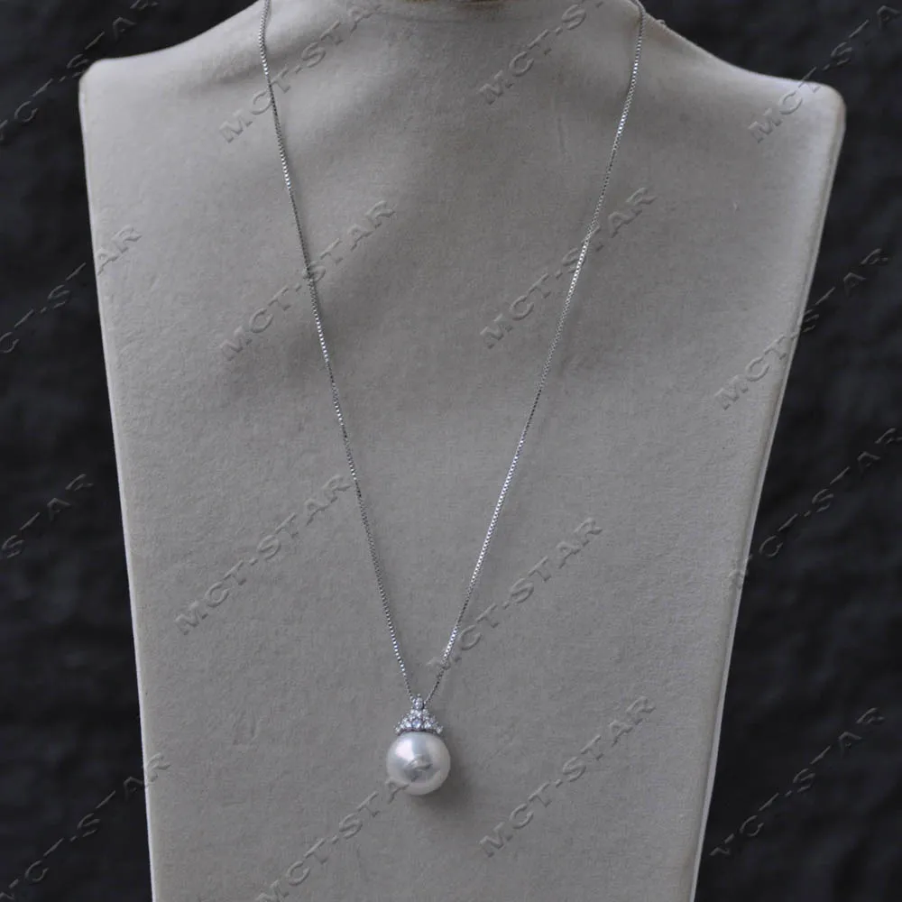 Z14012 A++ 14mm White Round Edison Keshi Pearl Pendant Crown CZ Custom Jewelry