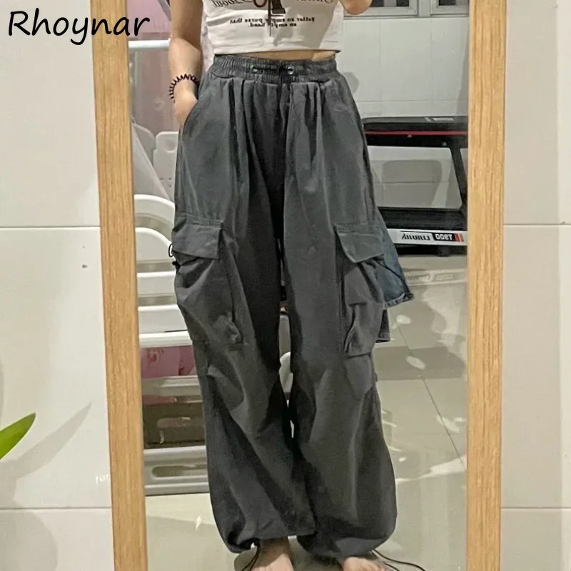 Solid Pants Women American Fashion Stylish Streetwear Simple All-match Leisure Daily High Waist Chic Summer Couple Prevalent