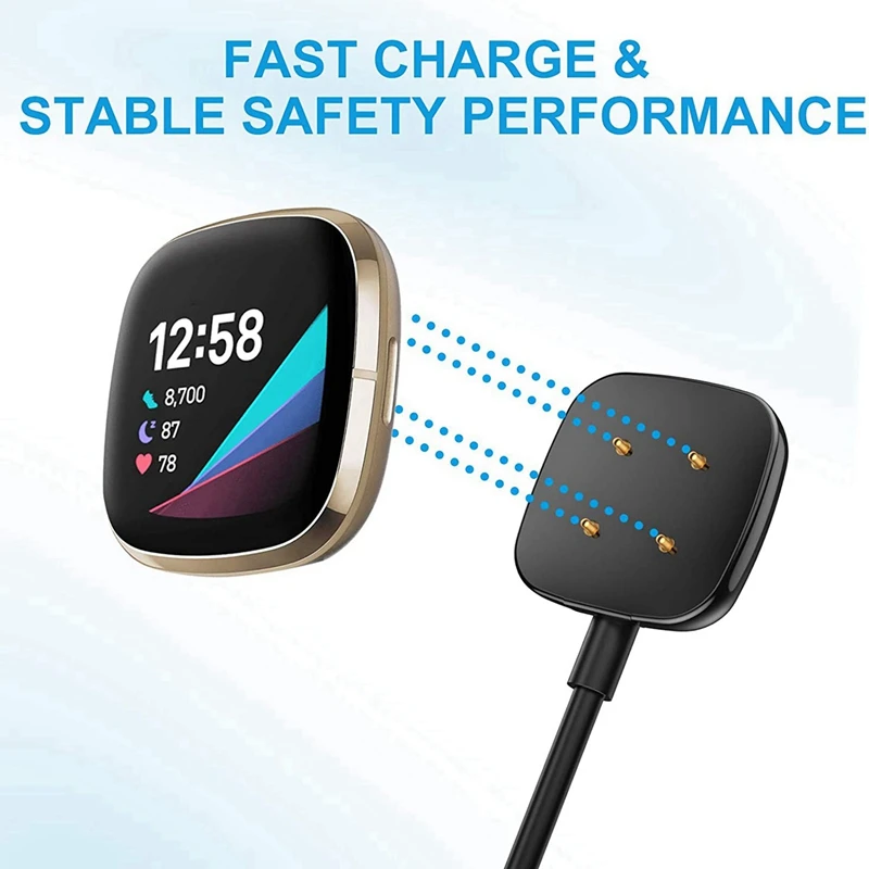 Doca de carregamento USB para Fitbit Sense e Versa 3 Smartwatch, cabo do carregador, 3,3 ft, novo, 4Pack