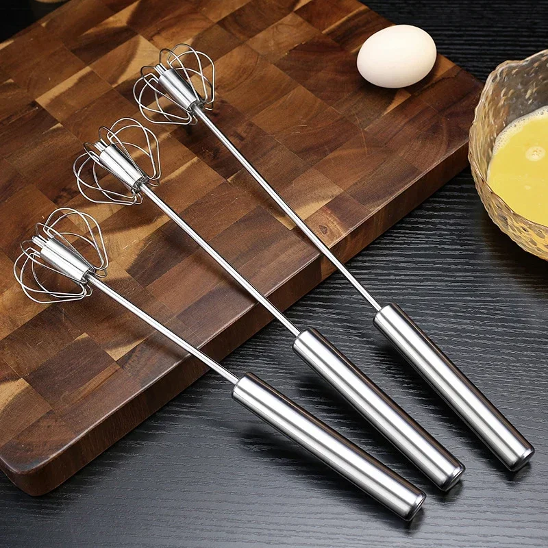 304 Stainless Steel Semi-Automatic Egg Beater Manual Hand Mixer Self-Turning Egg Whisk Kitchen Accessory Egg Stirrer