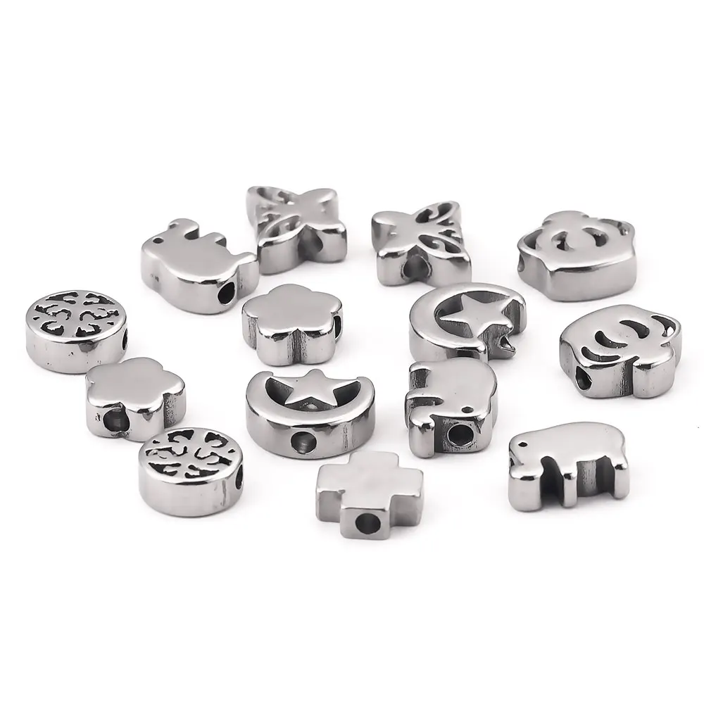 10Pcs/lot Hole 2mm Stainless Steel Crown Flower Butterfly Charms Spacer Beads for Needlework Jewelry Making Supplies Bracelets