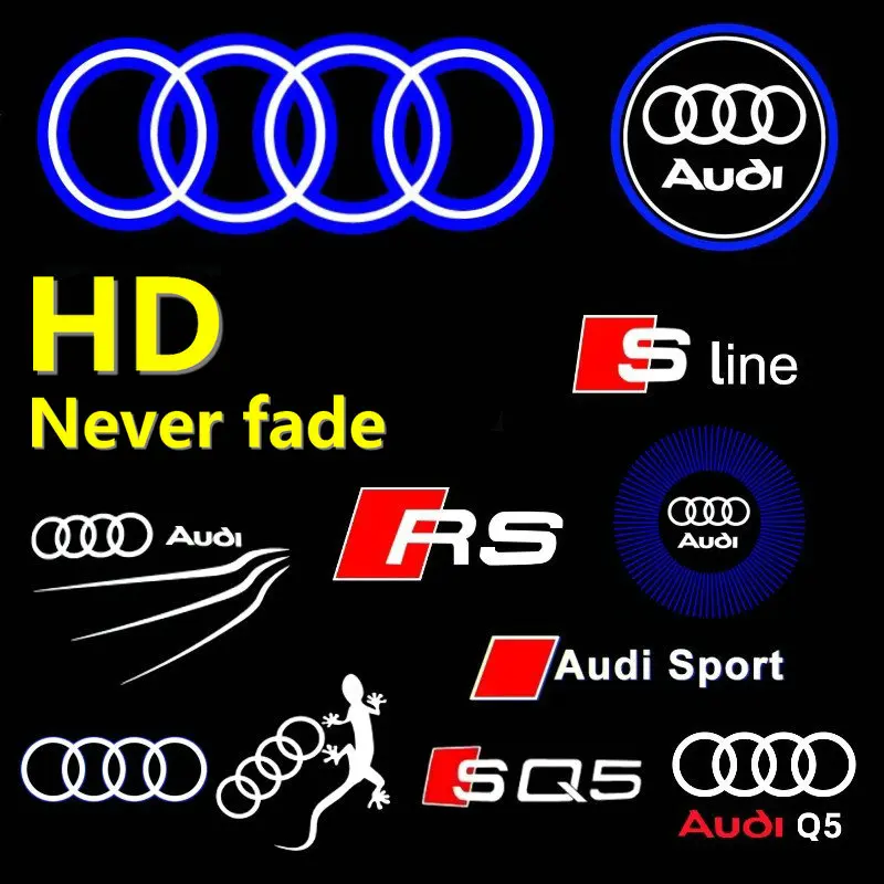 HD For Audi S line A1 A4 B5 B6 B7 B8 Q3 Q5 SQ5 Q7 A6 C5 C6 C7 A1 A3 8V 8P TT A5 A7 A8 S5 Led Car Door Welcome Light Logo Styling 